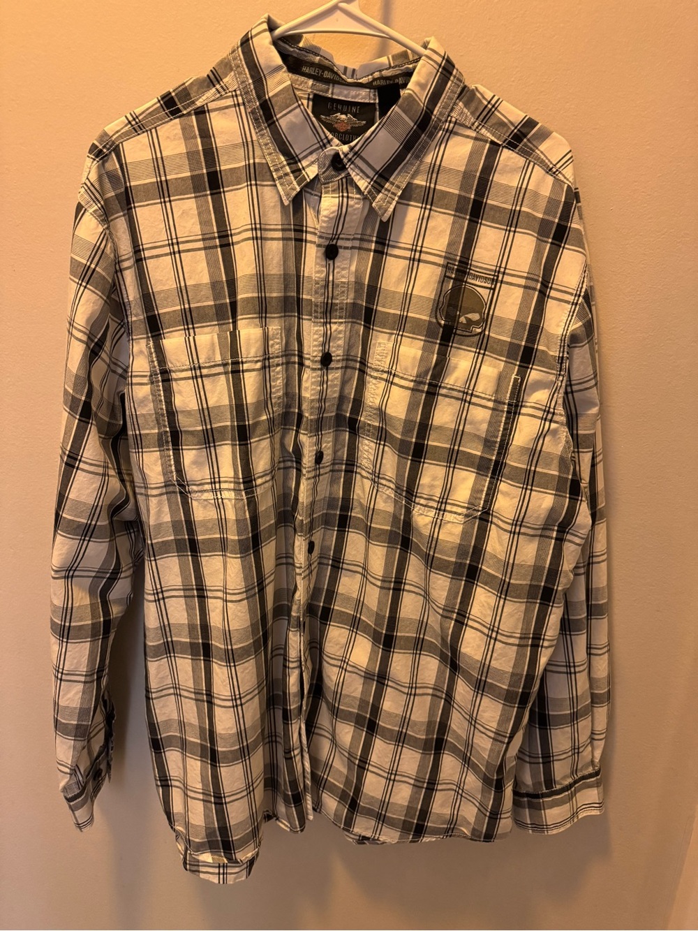 Harley-Davidson Black and White Plaid Button-Down Shirt